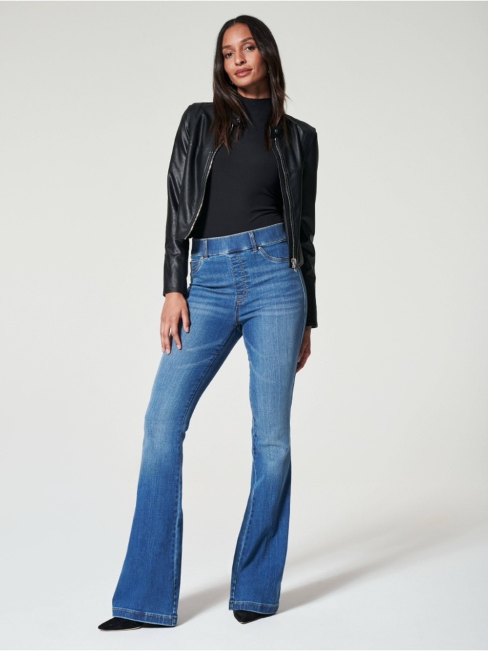 SPANX High Rise Flare Jeans Pull On Shaping Denim Vintage Indigo XL